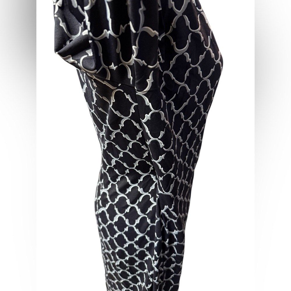 J. McLaughlin Catalina Cloth Faux Wrap Dress Black Gray Geometric Print Sz Large - Picture 7 of 10